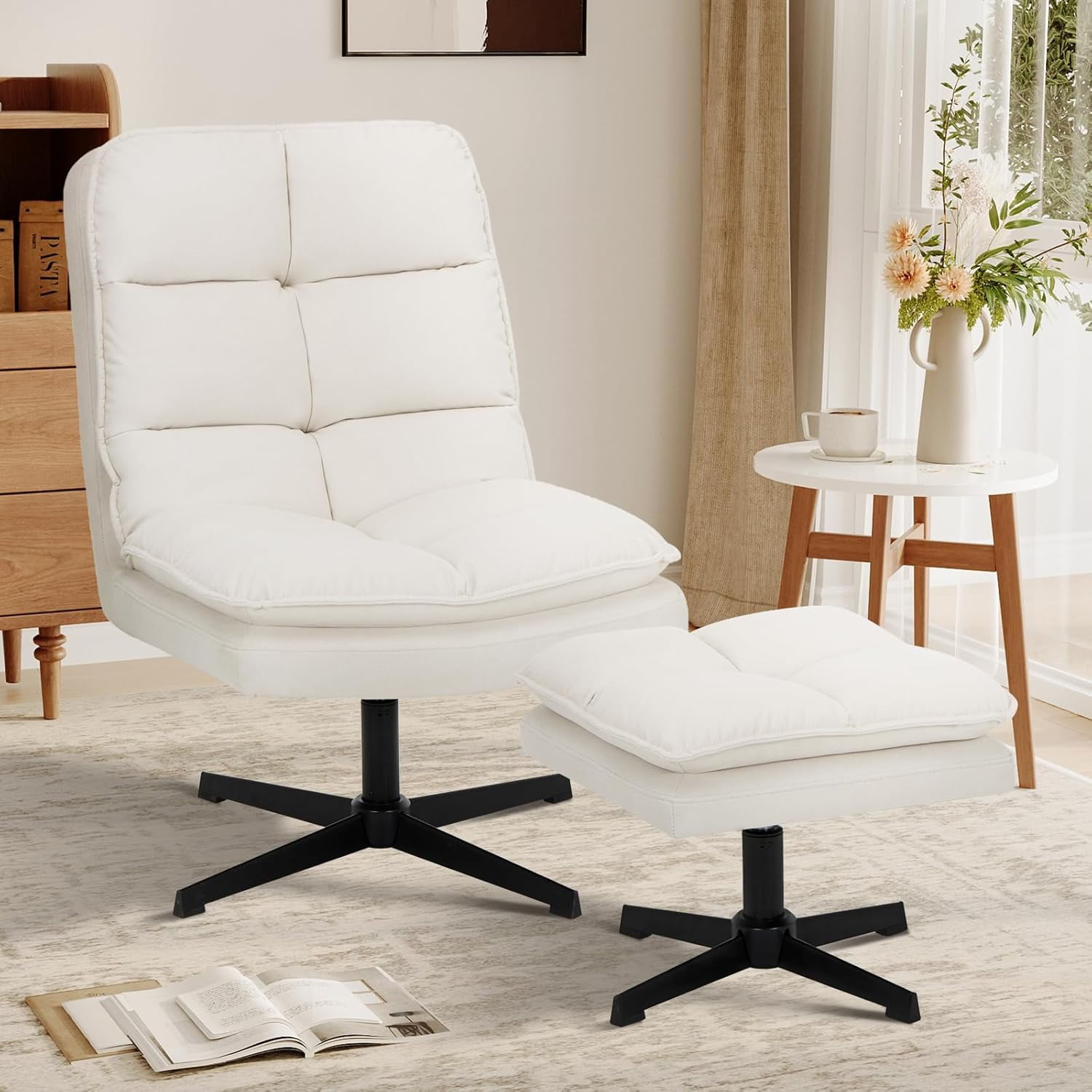 PERUYQ Swivel Accent Reading Chair with Ottoman, Modern Velvet