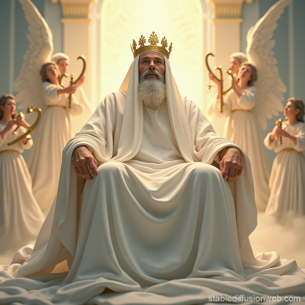God Sitting on White Silver Throne in Heaven | Stable Diffusion Online